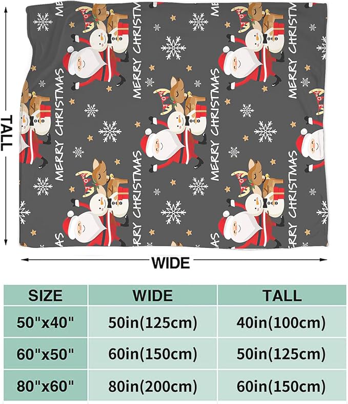 Snowman Santa Claus Throw Blanket for Girls Boys Women Men Kids Adults Soft Flannel Fleece Blanket for Couch Sofa Bed Home Decor 60"x80"