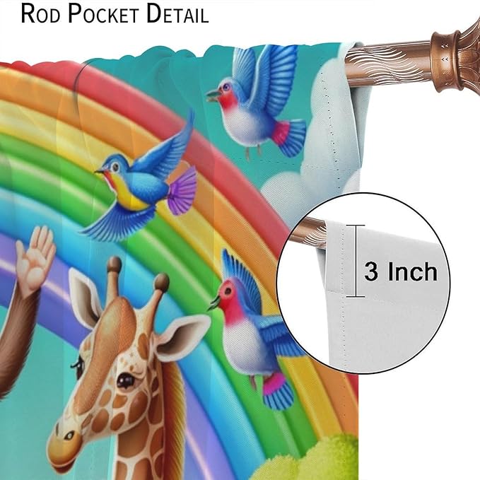 Animals Window Curtain Rod Pocket Kids Boys Girls Forest Giraffe Elephant Monkey Flowers Window Treatment for Baby Children Bedroom Living Room 42" W X 63" L