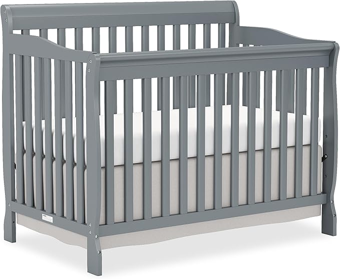 Baby Crib 5-in-1 Convertible, Wooden Cribs Converts to Toddler Bed, Daybed and Full-Size Bed, Nursery Furniture with Non-Toxic Finishes (Steel Grey)