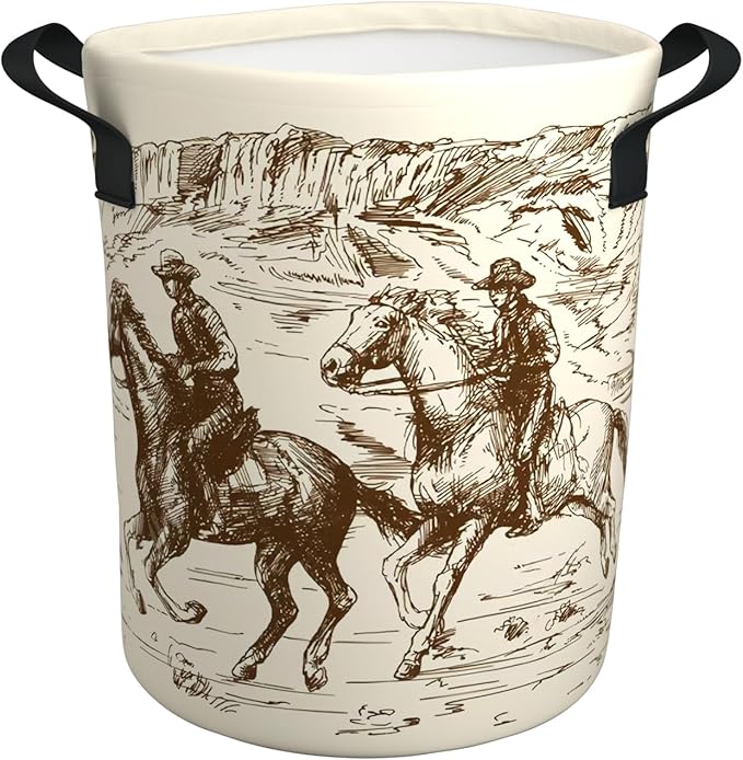 Western Cowboy Laundry Basket Gifts for Boys, Boys' Room Decor Baby Nursery Hamper Western Room Decor 19.6x15.7 Inch