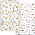 PHF Soft Mini Crib Sheet Set, 2 Pack Silky Comfy Pack N Play Sheets for Boys Girls, Universal Fit for Pack N Play, Playard and Mini Crib Mattresses, Woodland