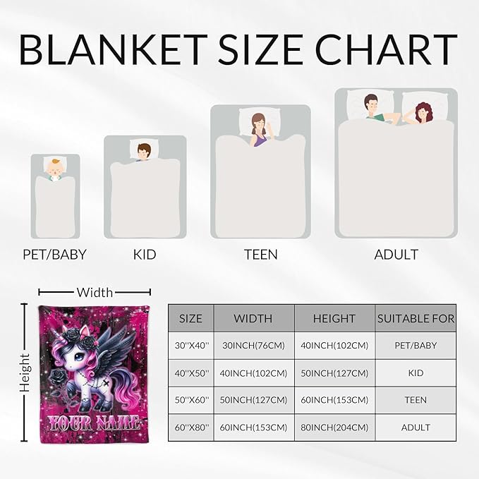Custom Unicorn Blanket - Personalized 50" x 60" Cute Girls Throw Blankets Gifts for Teens - Cozy Soft Throw for Couch, Bed