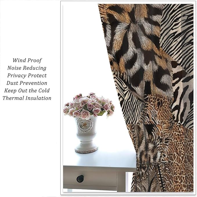 Leopard Print Curtains, Brown Wild Cheetah Zebra Animal Fur Farmhouse Window Curtains for Bedroom Kitchen Living Room 55" W X 63" L