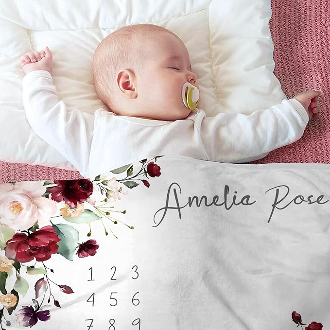 OLIVE OLIVIA Personalized Monthly Baby Milestone Blanket, Baby Months Blanket, Perfect Custom Newborn Gifts,30"x40"