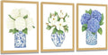 LUHDFYS Blue White Willow Style Ginger Jar Watercolor Chinoiserie Decor Canvas Painting Orchid Oriental Vase Porcelain Flower Jar Prints Polystyrene frame (12x16Inch Framed)