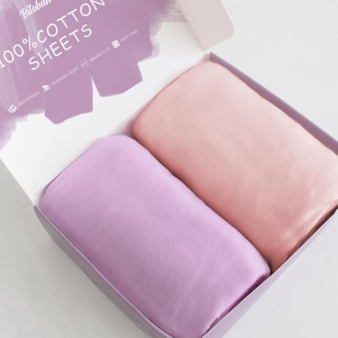 Bassinet Sheets Fit for Graco Sense2Snooze Bassinet and SNOO Smart Sleeper Baby Bassinet,100% Cotton, 2 Pack, Ultra Soft Bassinet Sheet, Pink and Violet