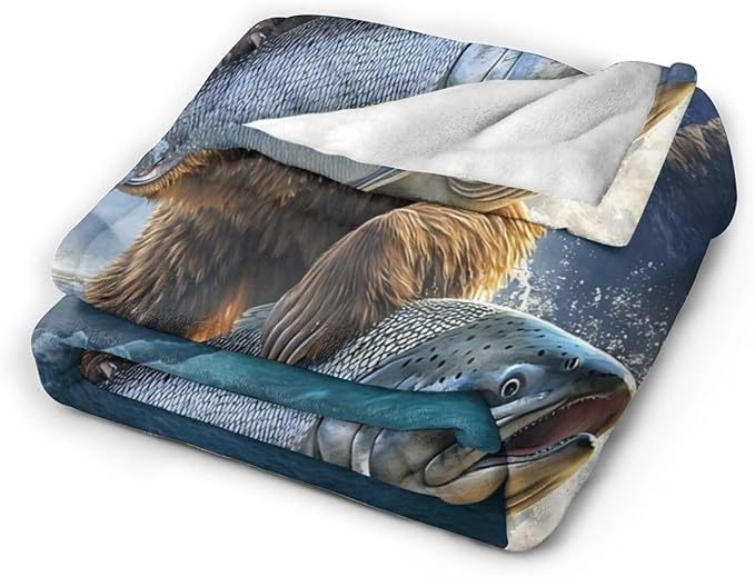Tijuboni Bear Fish Throw Blanket Cabin Bear Gifts for Women Men Girls Boys Kids Adults Soft Flannel Fleece Blanket for Couch Sofa Bed Home Decor 40"x50"