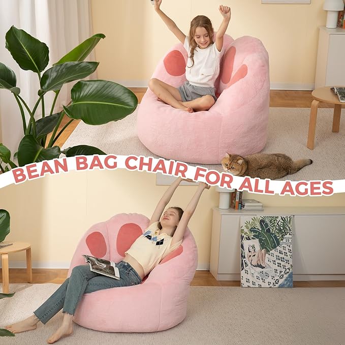 Bean Bag Chair for Adults Teens, Faux Fur Pet's Paw Shape Beanbag Chairs Memory Foam Filled Accent Floor Sofa for Kids Reading, Gaming, Relaxing in Living Room, Bedroom, Dorm, Playroom