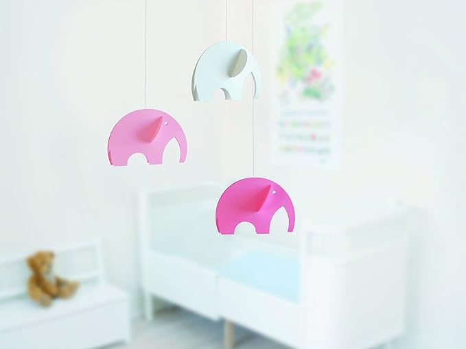 Elephant Pink Hanging Nursery Mobile - 24 Inches - High Quality Plastic - Handmade in Denmark by Flensted