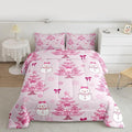 Feelyou Merry Christmas Bedding Set Soft for Boys Girls, Cute Snowman Comforter Set King Size Cartoon Bowknot Duvet Quilt Microfiber Christmas Tree 3 Pcs with 2 Pillow Cases