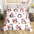 Feelyou Cartoon Penguin Duvet Cover Funny Animal Printed Christmas Day Bedding Set for Kids Room Cute Polar Animal Pattern Decor Comforter Cover Set Snowflake Bedspread Cover 3Pcs Zipper Queen Size