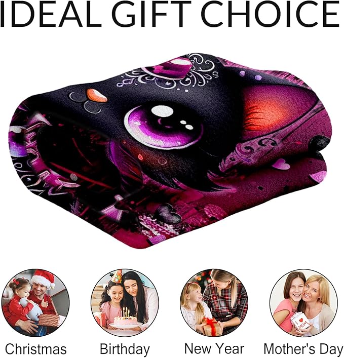 Personalized Cat Blanket for Women - 60" x 80" Cat Lover Gifts for Girls, Adults - Soft Plush Gothic Black Throw Stuff for Home, Sofa