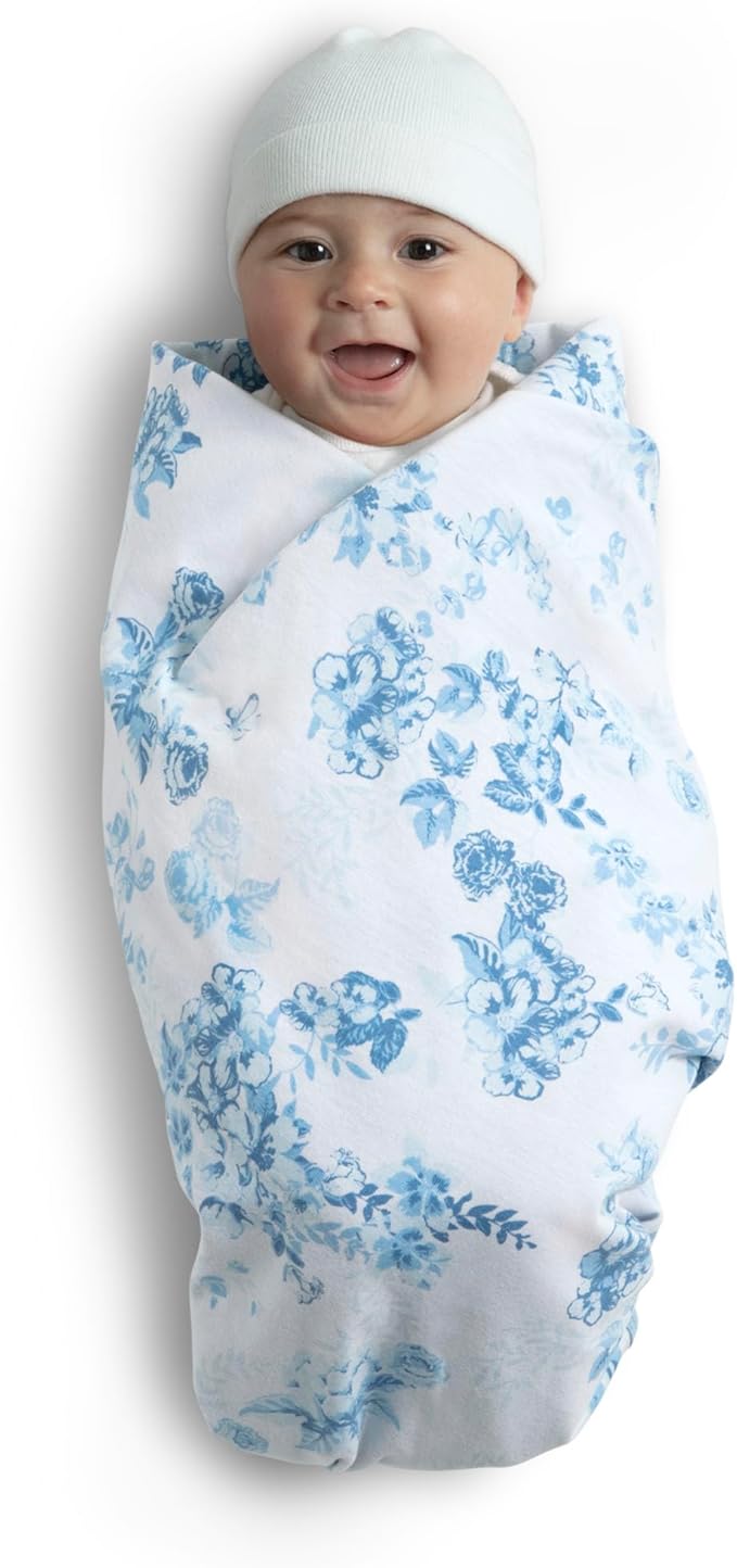 Delta Children 100% Organic Jersey Cotton Baby Receiving Blankets for Girls and Boys – 30x40 Inches - GOTS Certified (Pack of 2), Blue Botanicals