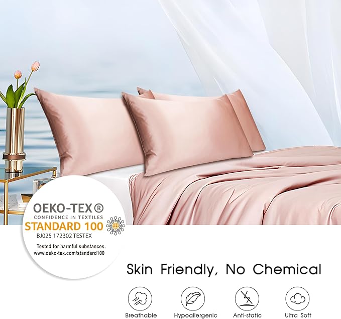 100% Mulberry Silk Zippered Bed Pillowcase for Hair and Skin,Zip Up Real Silk Large Pillow Case,19 Momme Grade 6A,1pc,Light Pink,Super King Size 20x36 Inches