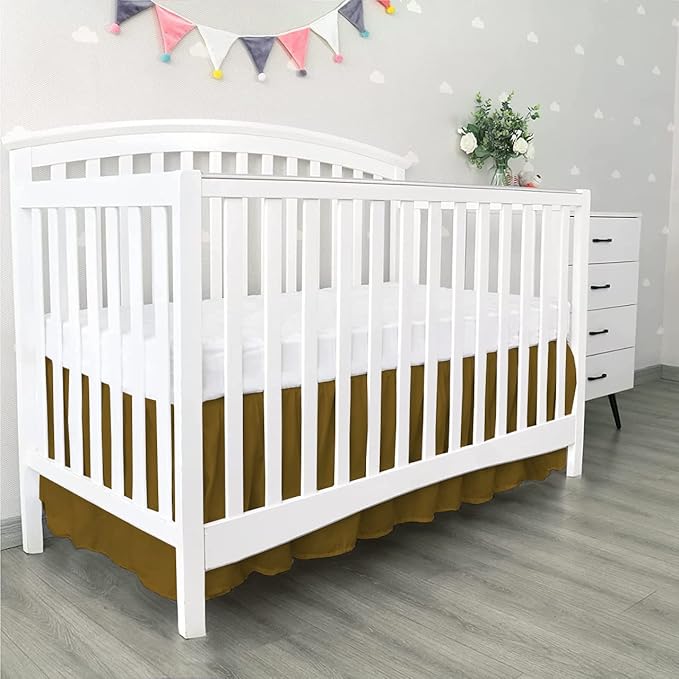 100% Egyptian Cotton, Nursery Crib Toddler (28" x 52" + 14") 800 Thread Count Crib Skirt Dust Ruffle, Bedding Skirts for Baby Boys or Girls, 14" Drop, Taupe Solid
