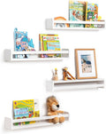 Fun Memories Nursery Book Shelves - Rustic Natural Solid Wood Floating Bookshelf for Kids - Wall Book Shelves for Kids Room (White, 24inch - 4P)