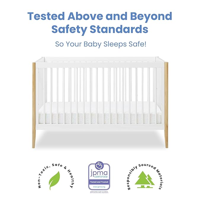Delta Children Casey 4-in-1 Convertible Crib - Greenguard Gold Certified, Bianca White/Natural