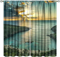 Ocean Beach Curtains,OceanMorning Sunrise Hawaiian Seaside Scene Pattern Blackout Print Home Bedroom Living Room Window Treatments 2 Panel Set 52x84 Inch