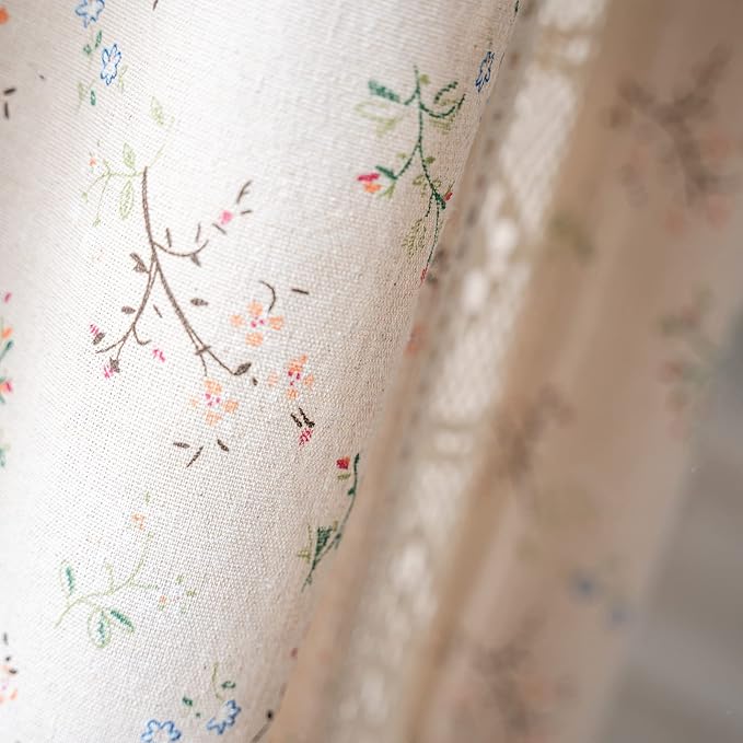 ENJOYBRIDAL Floral Curtains 63 Inch Length 2 Panels Crochet Lace Patchwork Drapes Semi-Sheer Boho Tassel Bedroom Living Room Farmhouse Short Beige Small Country Rustic Rod Pocket Window Curtain
