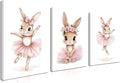 Baby Girl Nursery Wall Decor, Easter Nursery Canvas Wall Art Paintings Set of 3, Cute Animal Pink Bunny Posters Prints Pictures for Boys and Girls Room, Bedroom, Home Decor 12x16 In Framed