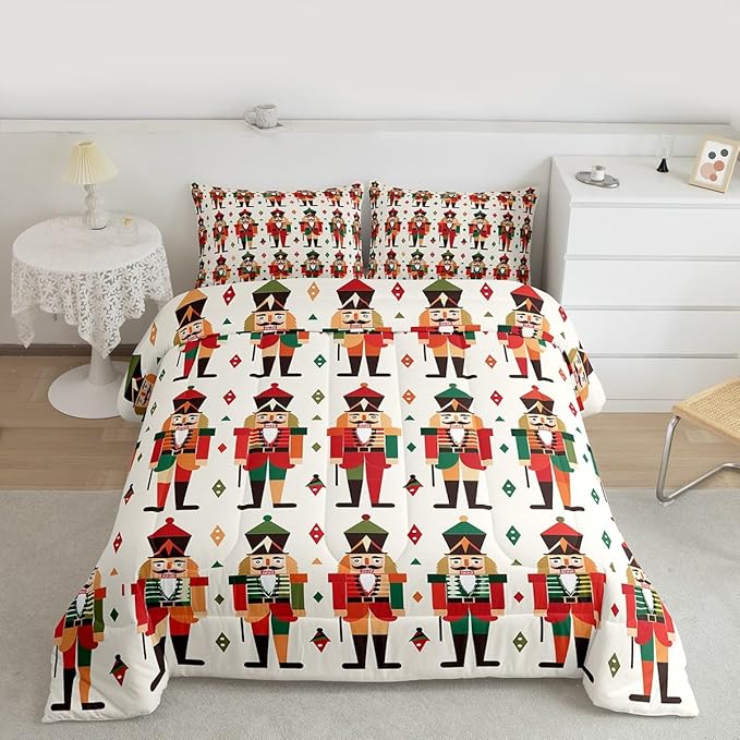 Feelyou Christmas Kids Comforter Set Toddler Size Nutcracker Bedding Set Soldier Royal Guarder Princess Duvet Quilt for Kids Boys Girls Bedroom Decor Microfiber Ultra Soft Breathable