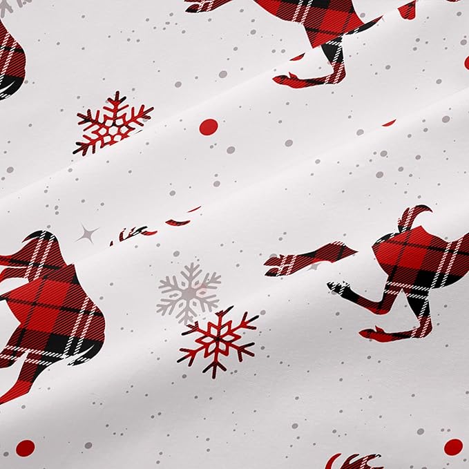 Christmas Duvet Cover Queen Size Red Gingham Christmas Deer Bedding Set 3 Pcs Kids Boys Girls Grid Checked Xmas Snowflake Elk Comforter Cover with Zipper Closure