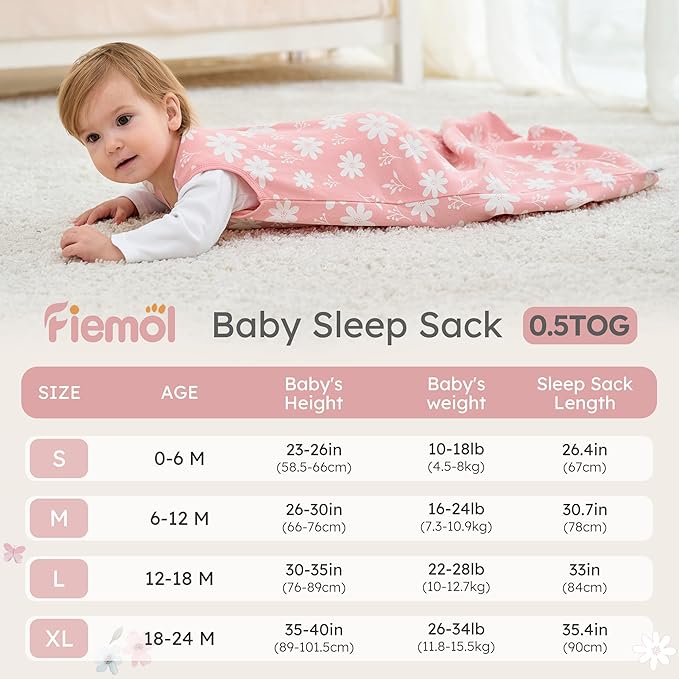 Baby Sleep Sack 18-24 months, 100% Cotton Sleeping Sack for Toddler, 3 Pack Baby Wearable Blanket, 0.5 Tog Lightweight Double Zipper Sleep Bag XLarge Pink Butterfly Flower