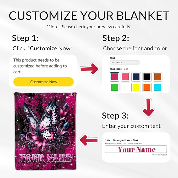 Custom Butterfly Blankets for Girls - 40" x 50" Kids Butterfly Gifts for Girls 4-6 - Fuzzy Cozy Toddler Throw for Sofa, Chair