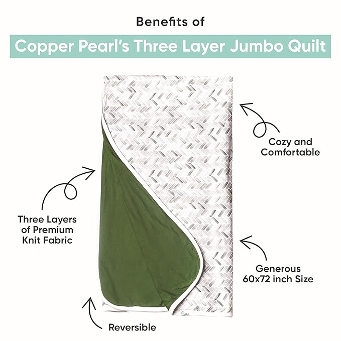 Copper Pearl Jumbo 3-Layer Quilt: Soft Quilts for Boys & Girls | Breathable, Cozy Toddler Blanket | Newborn Quilt | 46x46 Premium Polyester/Rayon | Penny