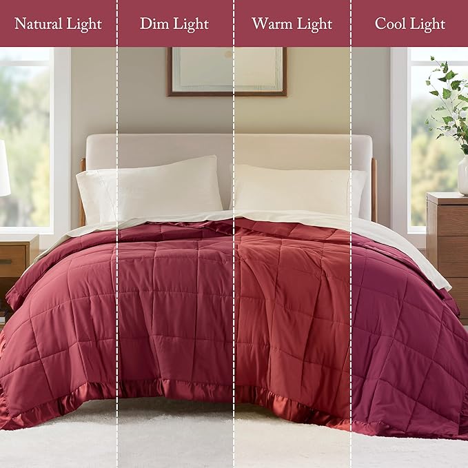 Madison Park Windom Down Alternative Blanket, Premium 3M Scotchgard Moisture Wicking Treatment, Lightweight and Soft Bed Cover For All Season, Twin, Satin Trim, Burgundy
