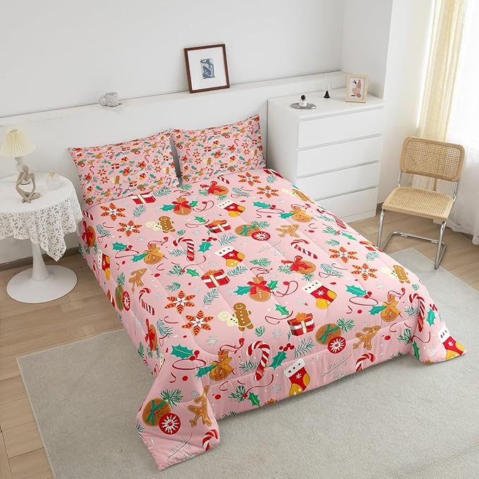 Feelyou Cute Gingerbread Man Bedding Set for Kids Boys Girls Twin Size Comforter Set Ultra Soft Winter Christmas Comforter Xmas Duvet Quilt Bedroom Decor Christmas Decor Quilt