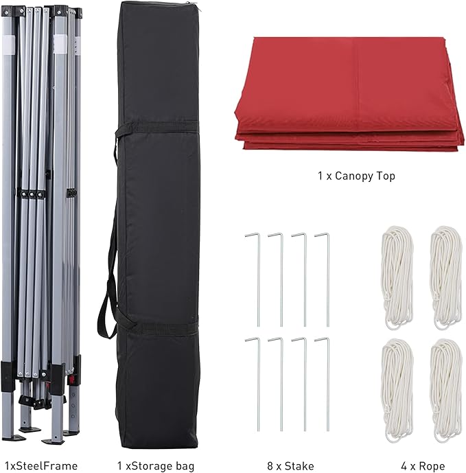 GDY 10x10 Pop Up Canopy Tent, Easy Set up Outdoor Silver Coated Beach Gazebos, Carpas for Pool, Events, Parties, and Camping, Red