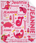 Dinosaur Lover Astronaut Personalized Blanket with Name Custom Pink Dinosaur with Name Flannel Blanket Soft Throw Meaningful Gift for Toddlers Girls Boys Kids Pets 50 * 40" S for Kid