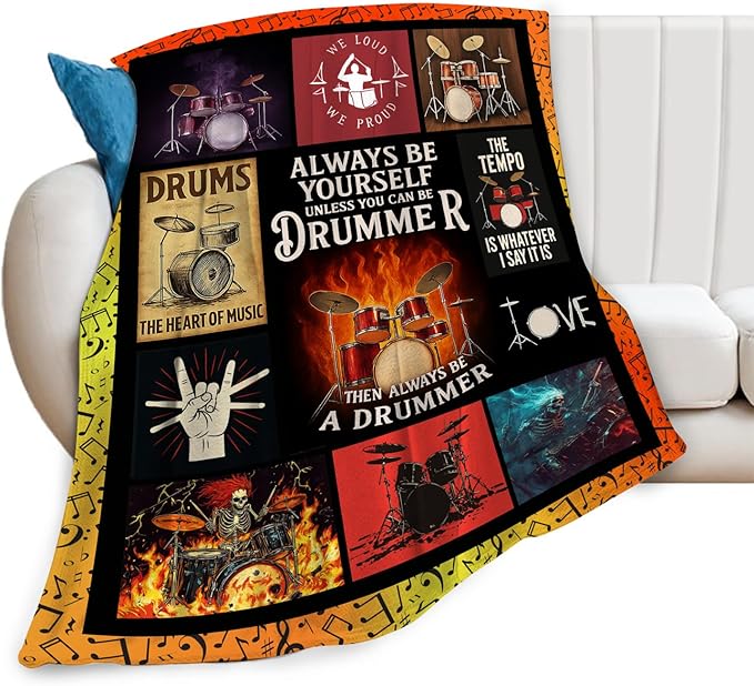 Drum Set Fleece Blanket Rock Music Throw Blankets for Girls Boys Super Soft Warm Flannel Cool Musical Instrument Throws Gifts for Men Women Cozy Fuzzy Plush Stuffed Couch Bed Bedding Decor 50"x40"