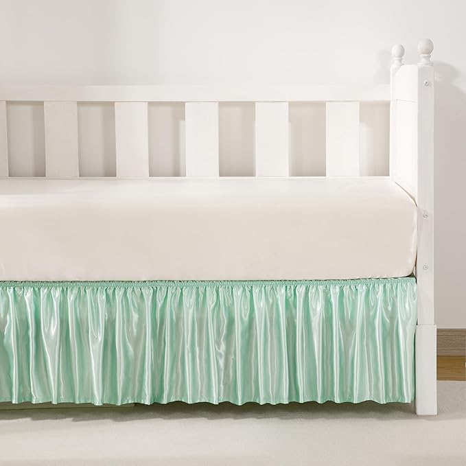 Mint Green Satin Crib Bed Skirt, 52" x 28" with 14" Drop Silky Soft Baby Crib Skirt for Baby Girls or Boys, Fit for Standard Crib & Toddler Bedding