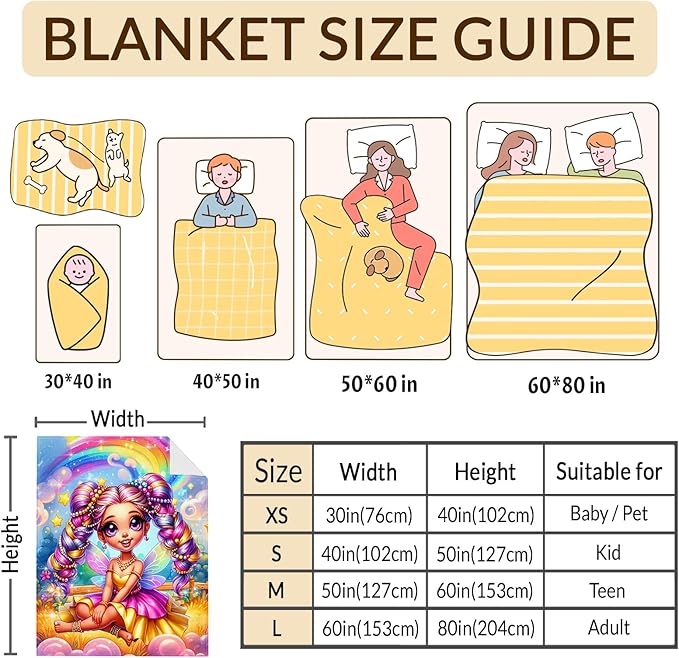 Girls Blanket Fairy Throw Gift for Kids Daughter Birthday, 50x60 Inches Lightweight Soft Cute Fairy Throw Blankets for Sofa Couch Living Room Bed