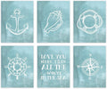 Andaz Press Ocean Nautical Sailor Theme Nursery Kids Bedroom Hanging Wall Art Decor, 8.5x11-inch, Watercolor Aqua Blue, Compass, Anchor, Shell Graphics, 6-Pack, Unframed Room Poster