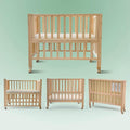 Foldable Mini Baby Crib - Portable 4-in-1 Convertible Baby Cribs,Pine Wood Bedside Bassinet,3 Heights Bassinet Bedside Sleeper with A Sponge Mattress,Wheeled,Unpainted