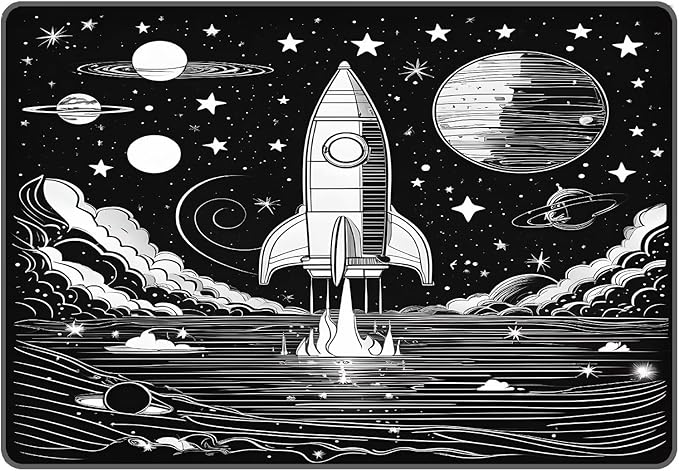 5' x 7' Space Rocket Rug for Kids Bedroom Black Stars Rugs Galaxy Carpet Planet Printed Throw Rugs for Boys Children Living Room,150x210cm
