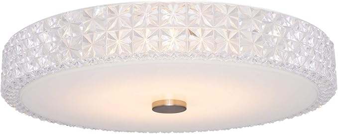 Kira Home Maxine 15" Modern Flush Mount Ceiling Light, Integrated 20W LED (120W eq.), Clear Crystal Style Shade + Round Glass Diffuser, 3000k Warm White Light, White Finish