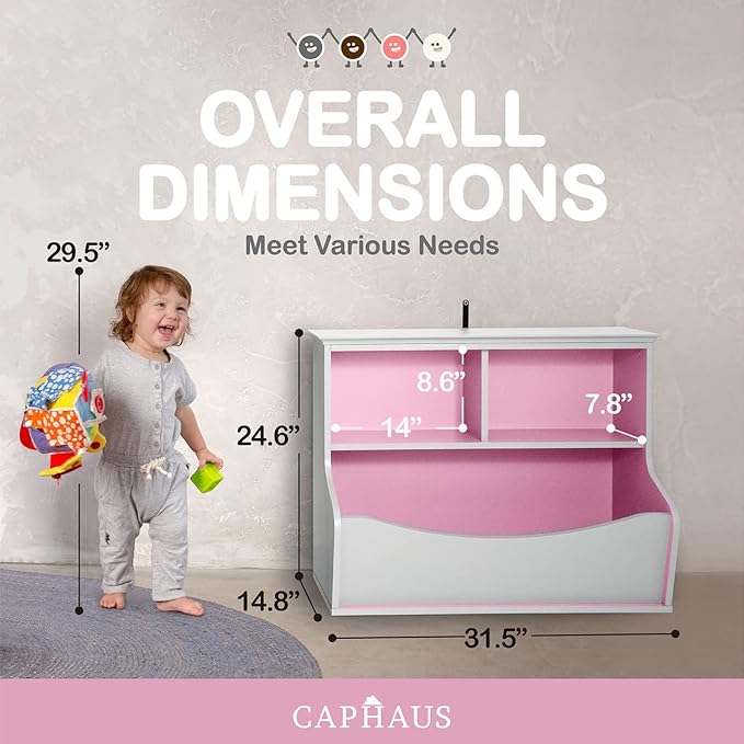 CAPHAUS Kids' Toy Storage Organizer, Open Storage Cubby, Multifunctional Book and Toy Storage Cabinet, Book and Toy Storage Shelf for Nursery, Playroom, Closet, Home Organization Toy Bookcase