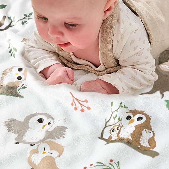 BOPRIO Baby Blankets for Unisex Boys Girls, Ultra Soft Nursery Minky Blankets with Owl Family Design and Dotted Fleece Backing, Cozy Bed Throws for Newborn Toddler Gift 30 x 40 Inch