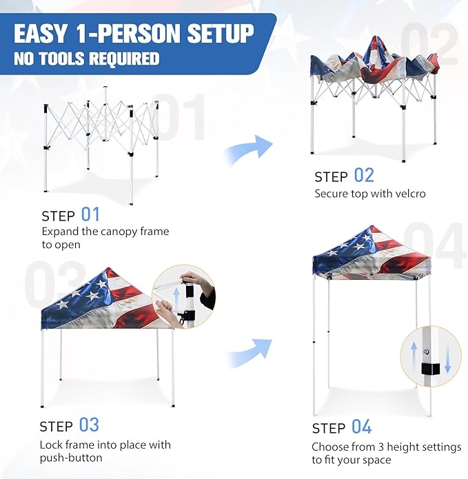 EAGLE PEAK 5x5 Pop Up Canopy Tent Instant Outdoor Canopy Easy Set-up Straight Leg Folding Shelter, Stars and Stripes