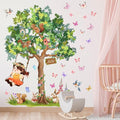 Amaonm Large Whimsical Tree Wall Decal with Woodland Animals, Birds, and Butterflies, Watercolor Green Tree Wall Sticker Decor for Girls Kids Bedroom Living Room Nursery Decoration (A)