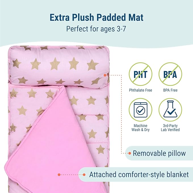 Wildkin Kids Original Nap Mat – Cozy Kids Sleep Mat with Pillow, ideal for School & Travel