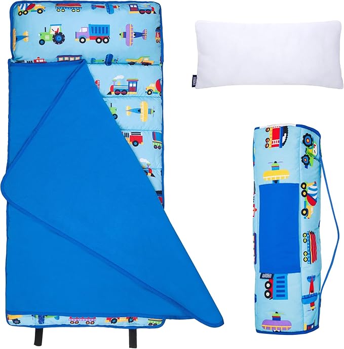 Wildkin 43-inch Kids Nap Mat – Soft Microfiber Toddler Sleeping Mat with Pillow