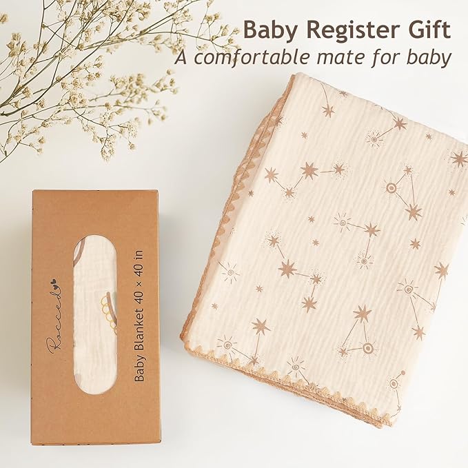 Baby Blanket with Dotted Double Layers Muslin Soft Swaddle Blanket Cotton Neutral Receiving Blankets for Toddler Baby Quilt Throw Blanket Bed Throw Blanket for Newborn Unisex 40x40 Inch-Constellation