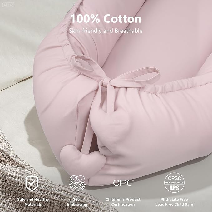 Baby Lounger - Baby Lounger for Newborn 0-24 Months, Soft Breathable Cotton Infant Lounger Cover, Portable Baby Nest for Travel, Newborn Essentials for Baby Girl