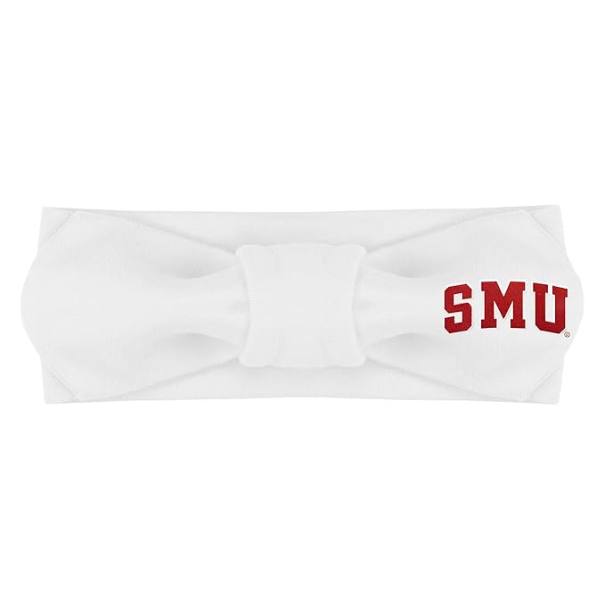 Creative Knitwear SMU Mustangs Infant Girls White Solid Hair Knot Headband Embroidered Logo - Size Newborn - 4T