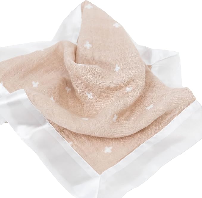 Little Unicorn Security Blankets 3 Pack | 100% Cotton Muslin with Satin Border| Super Soft and Breathable | Baby, Infant, Toddler | Lovey for Boys and Girls | Taupe Cross
